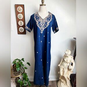 Vintage Denim Embroidered Maxi Dress Small